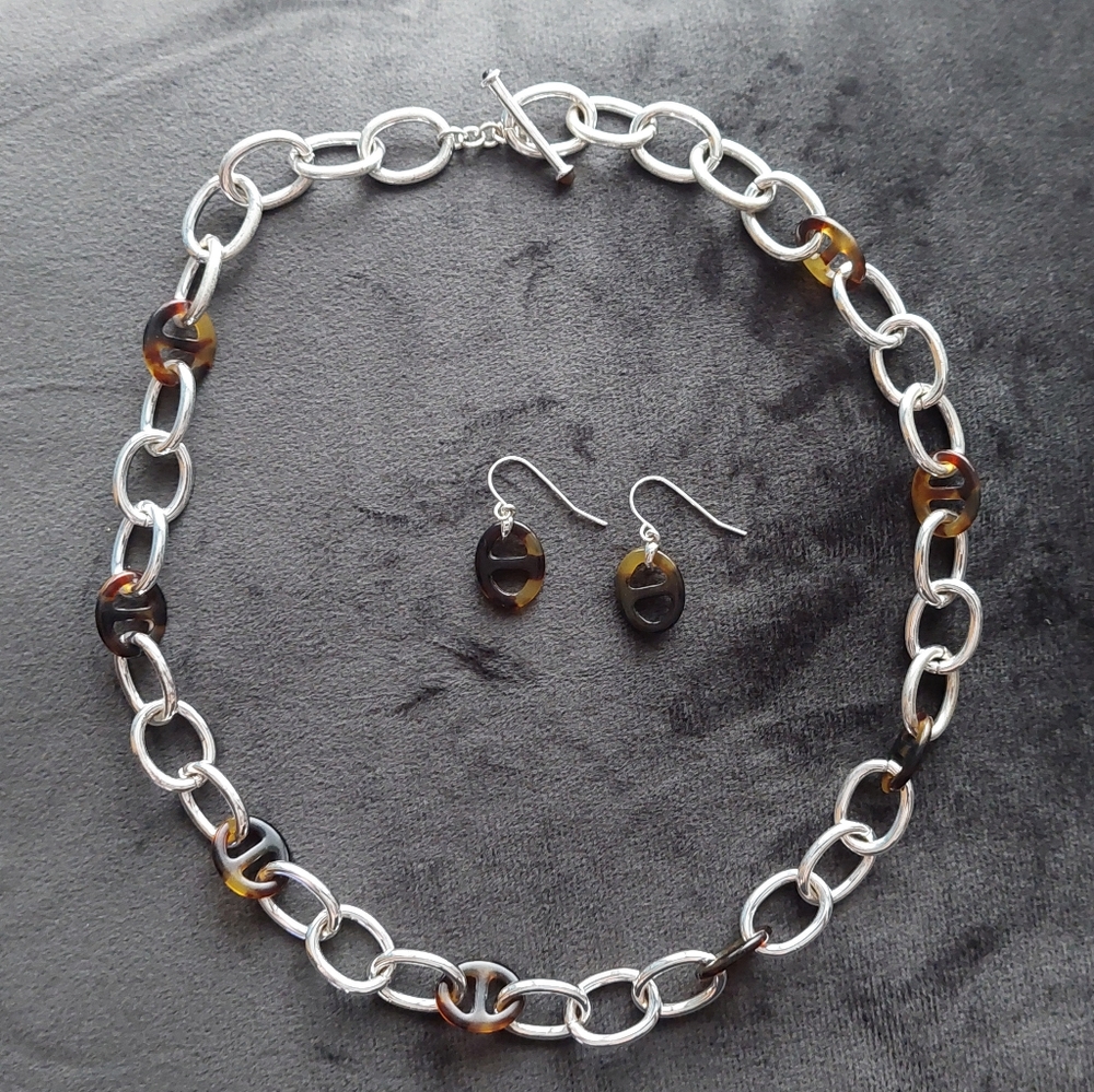 Lauren RL necklace and earring tortoise shell/silvertone